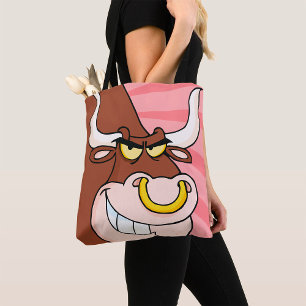 Angry Fierce Bull Mascot with Nose Ring Tote Bag