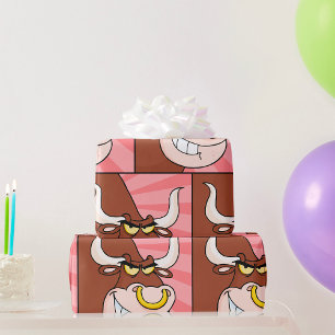 Angry Fierce Bull Mascot with Nose Ring  Wrapping Paper