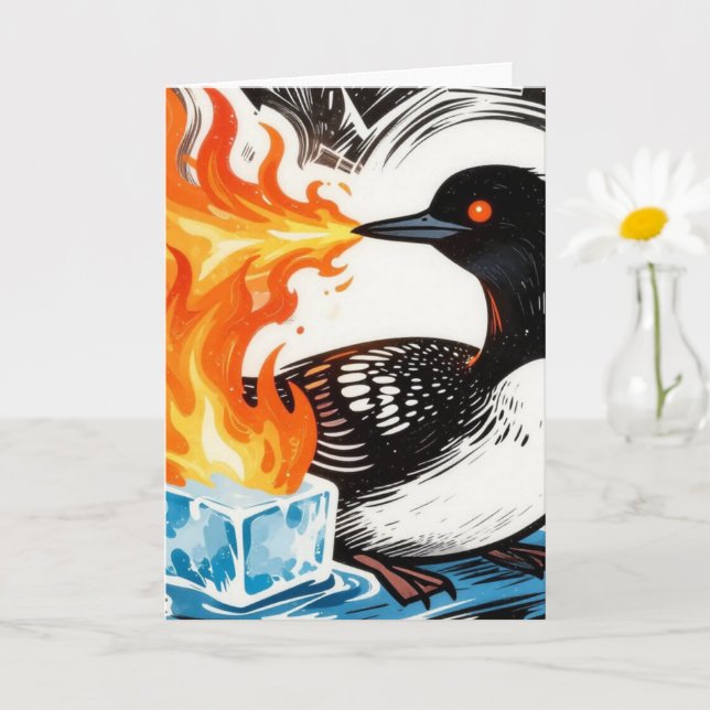 Angry Fire Breathing Loon Melting Ice  Card (Small Plant)