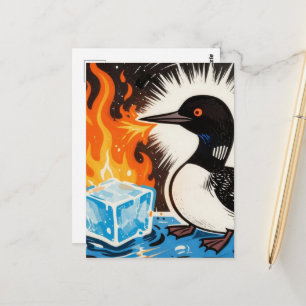 Angry fire breathing MN Loon melting ice Postcard