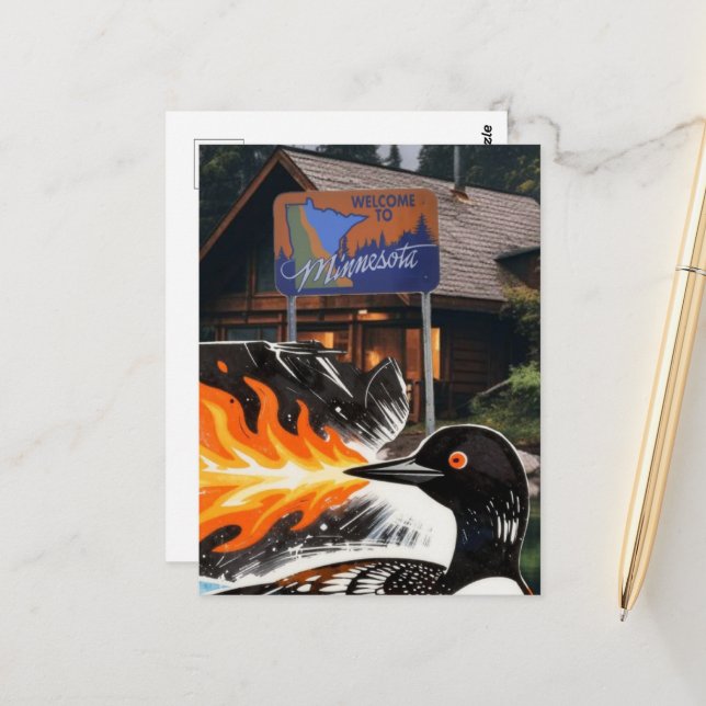 Angry fire breathing MN Loon Protest Postcard (Front/Back In Situ)