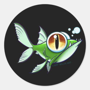 ANGRY FISH - RED EYE On BLACK by Jeff Willis Art Classic Round Sticker
