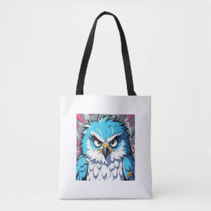 Angry Fluffy Blue and White Falcon – Graffiti Styl Tote Bag