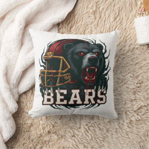 Angry Football Bear Mascot Red Helmet Game Day  Cushion