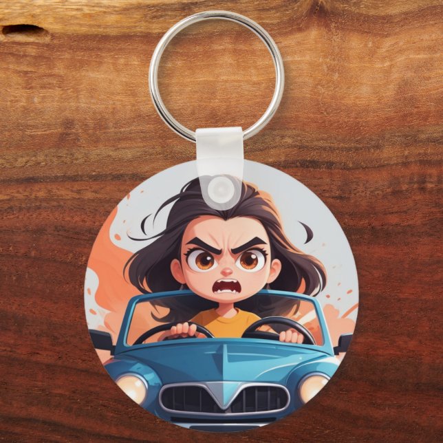 Angry funny girl key ring (Front)