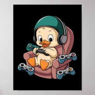 Angry Gamer Duck With Headset And Controller  Poster
