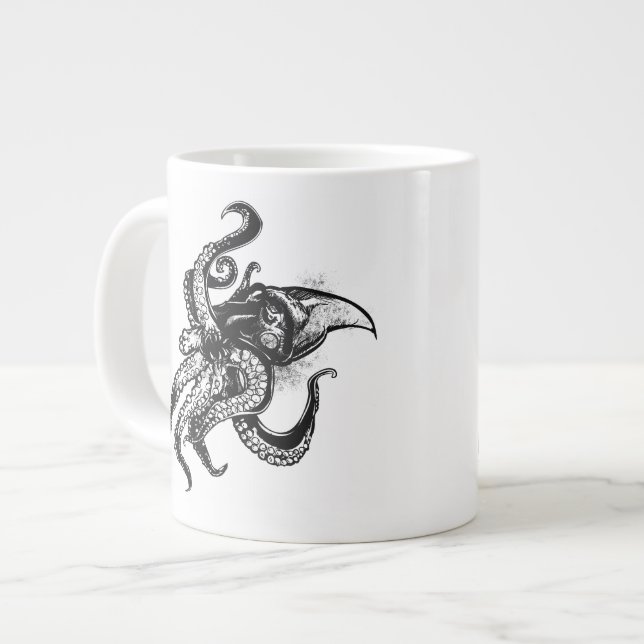 Angry Giant Squid in Black Large Coffee Mug (Front Left)