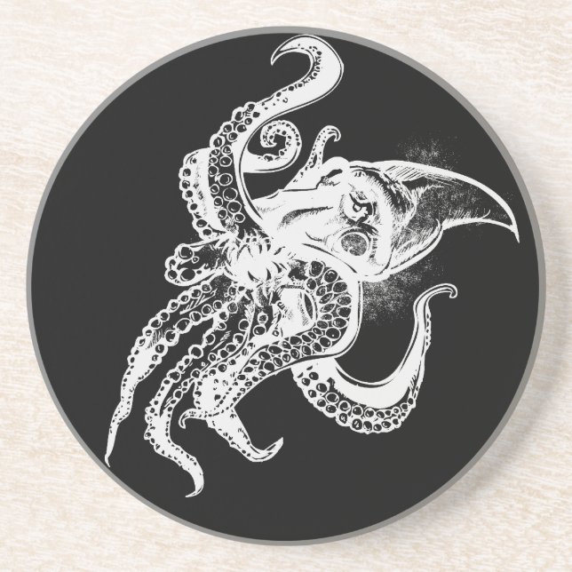 Angry Giant Squid in White Pick Your Background Coaster (Front)