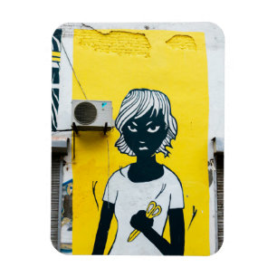 Angry Girl Painting Street Murals Magnet