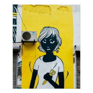 Angry Girl Painting Street Murals Poster