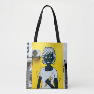 Angry Girl Painting Street Murals Tote Bag