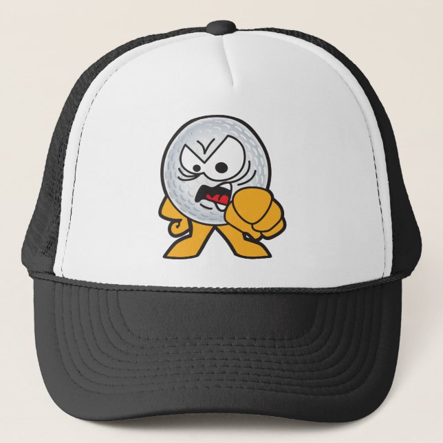 Angry Golf Ball Cartoon Trucker Hat (Front)