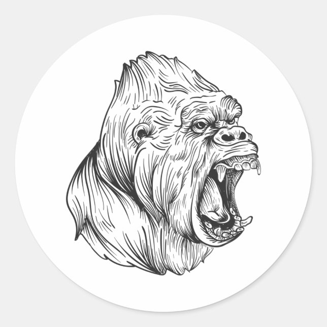 Angry gorilla classic round sticker (Front)