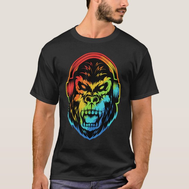 Angry Gorilla Headphone Colourful T-Shirt (Front)
