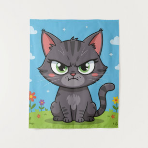 Angry gray little cat tapestry