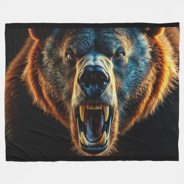 Angry Grizzly Bear Fleece Blanket (Front (Horizontal))