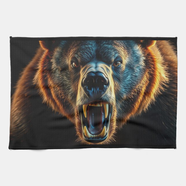Angry Grizzly Bear Tea Towel (Horizontal)