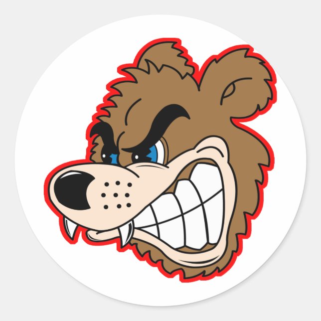 angry growling bear face classic round sticker (Front)