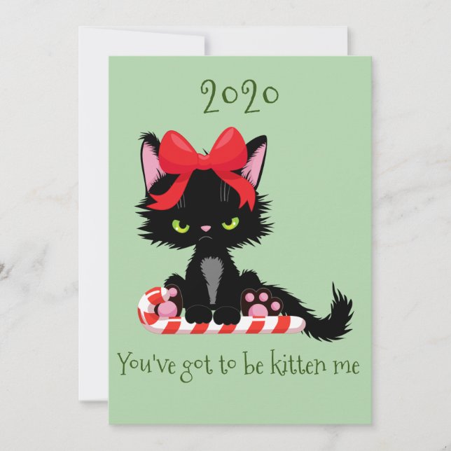 Angry Grumpy Cat 2020 Kitten Me Pun Holiday Card (Front)