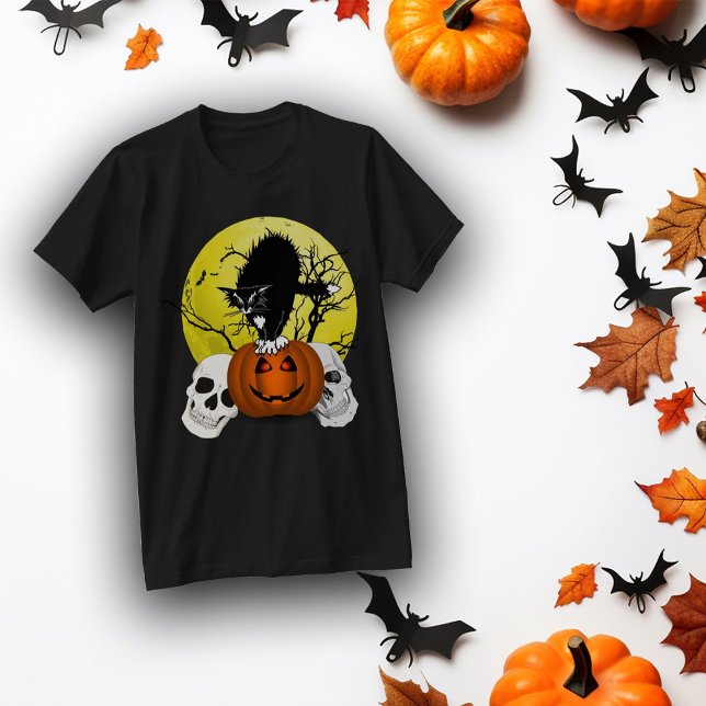 Angry Halloween Cat Standing On A Pumpkin T-Shirt (Creator Uploaded)