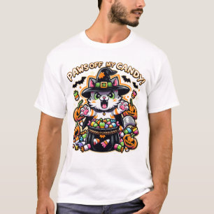 Angry Halloween Cat with Candy Fun Spooky Season T-Shirt