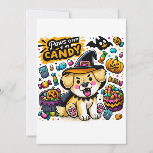 Angry Halloween Dog in Witch Hat Paws Off My Candy Invitation