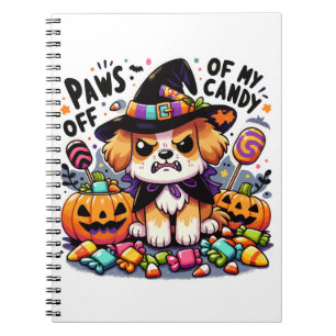Angry Halloween Dog in Witch Hat Paws Off My Candy Notebook