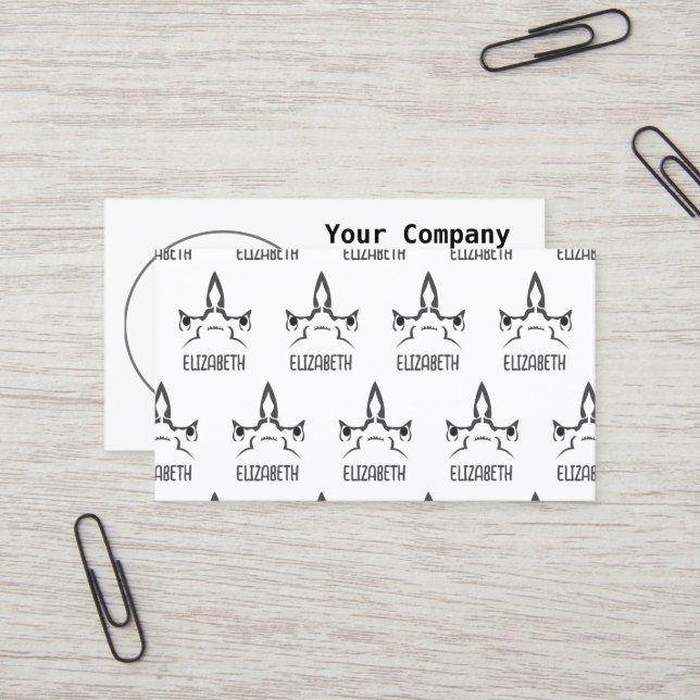 Angry Hammerhead Shark Line Art Business Card (Front/Back In Situ)
