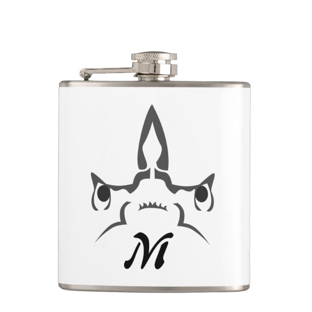 Angry Hammerhead Shark Line Art Hip Flask (Front)