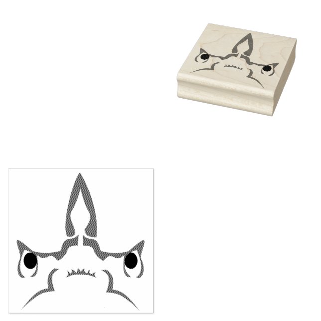 Angry Hammerhead Shark Line Art Rubber Stamp (Stamped)