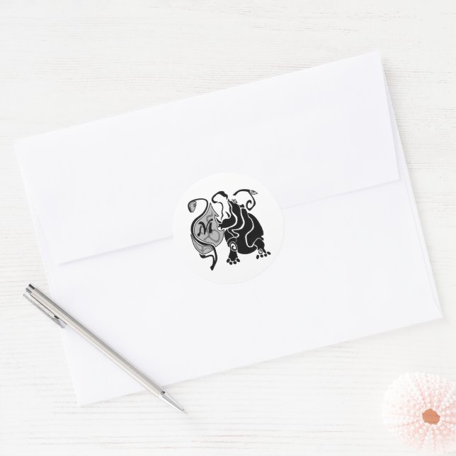 Angry Hippo Monogram Classic Round Sticker (Envelope)