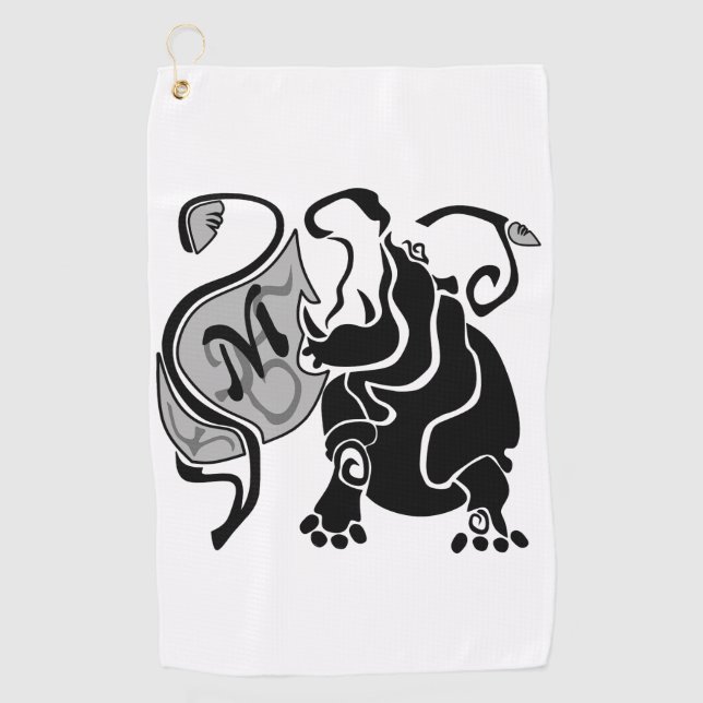Angry Hippo Monogram Golf Towel (Front)