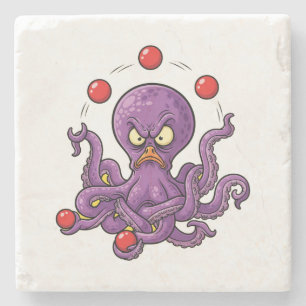 Angry Juggling Octopus Stone Coaster