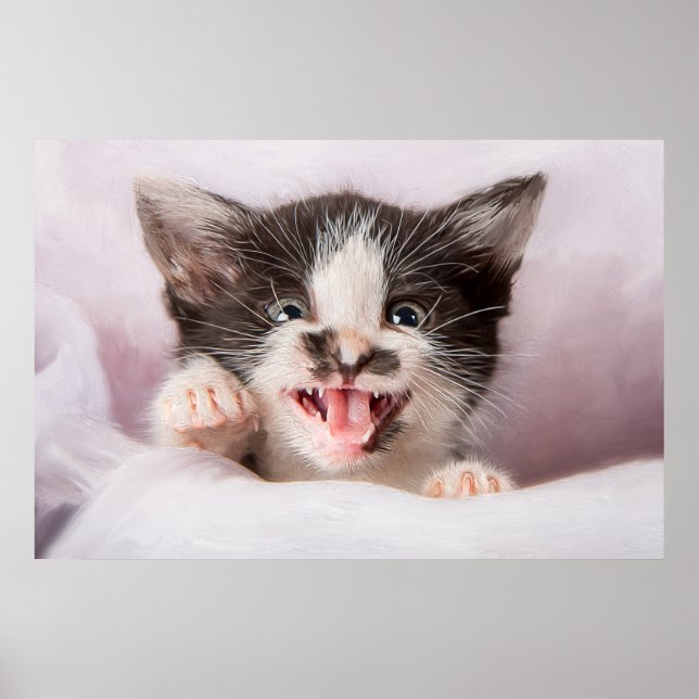 Angry Kitten with Oil Paint Effect Poster (Front)