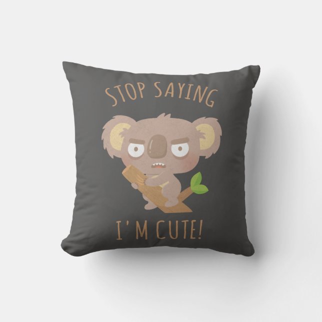 Angry Koala Bear Not Cute Funny Throw Pillow (Front)