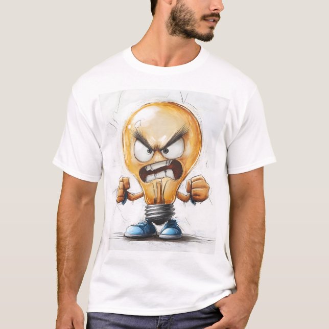 Angry Light Bulb 3D Character  T-Shirt (Front)