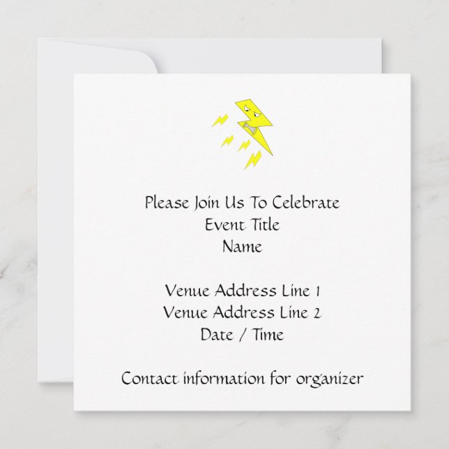 Angry Lightning Bolt. Yellow on White. Invitation (Front)