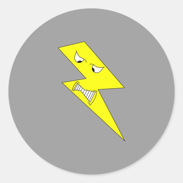 Angry Lightning. Yellow on Grey. Classic Round Sticker (Front)