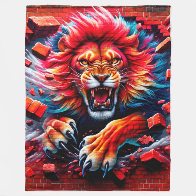Angry Lion Fleece Blanket (Front)