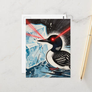 Angry Loon and Melting Ice: Surreal Art Postcard