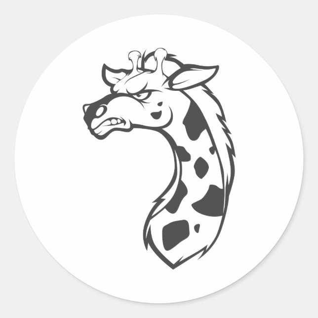 Angry Mad Wild Giraffe Outline Cartoon Classic Round Sticker (Front)