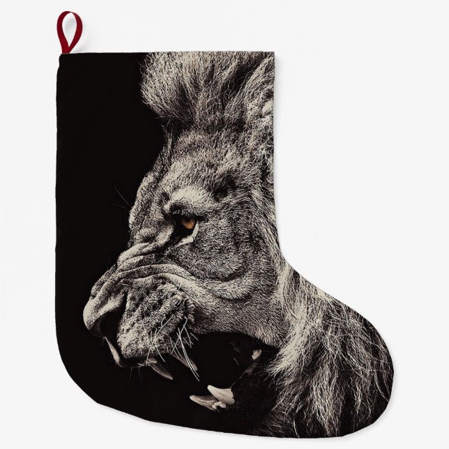 Angry Male Lion Large Christmas Stocking (Front)
