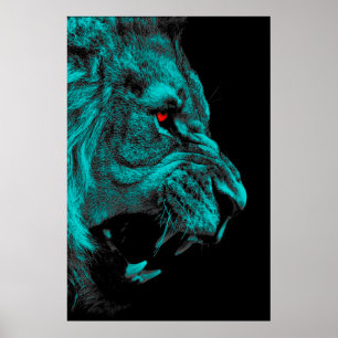 Angry male lion predator carnivore poster
