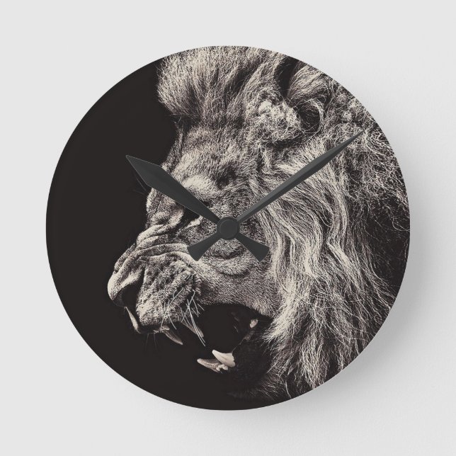 Angry Male Lion Round Clock (Front)