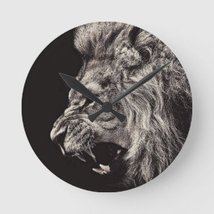 Angry Male Lion Round Clock