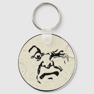 Angry Man in the Moon Face Key Ring
