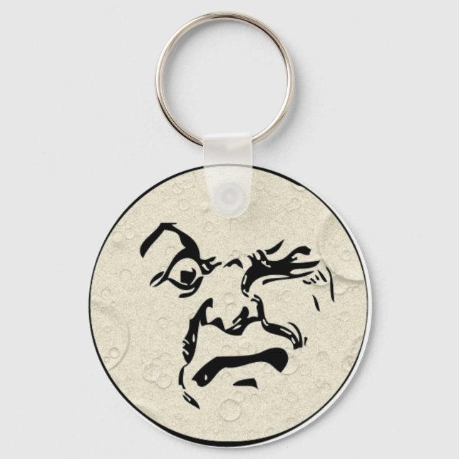 Angry Man in the Moon Face Key Ring (Front)