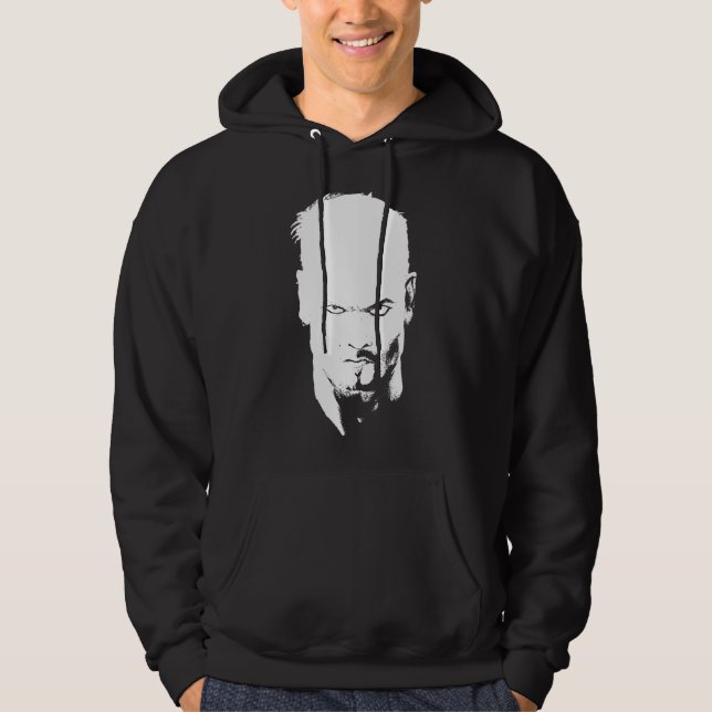 Angry Man Staring Black and White Hoodie (Front)