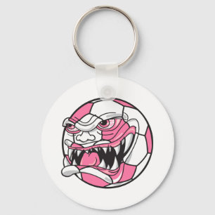 angry mean extreme soccer ball girls pink key ring