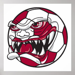 angry mean extreme soccer ball graphic poster